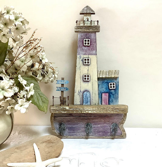 Accroche torchons phare marin bois flotté vintage ht 32.5 cm