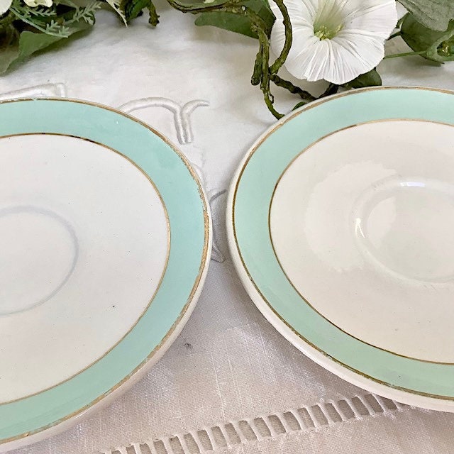Saucière raviers petites assiettes vert et blanc vintage