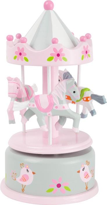 Boîte à musique bois rose manège chevaux