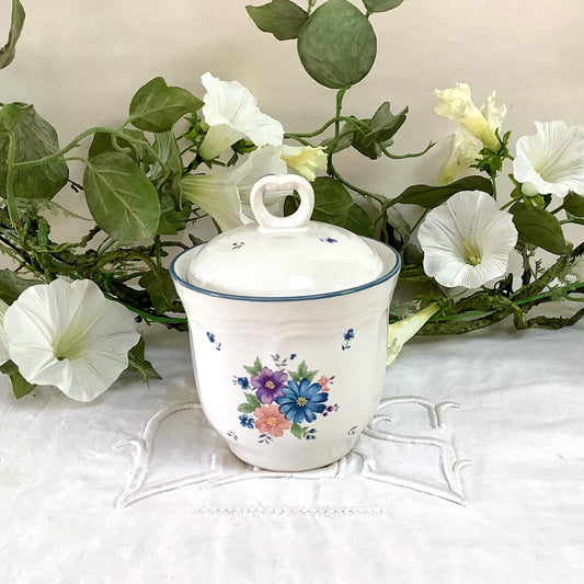 Sucrier pot à sucre provincial bouquet grès émaillé vintage 80