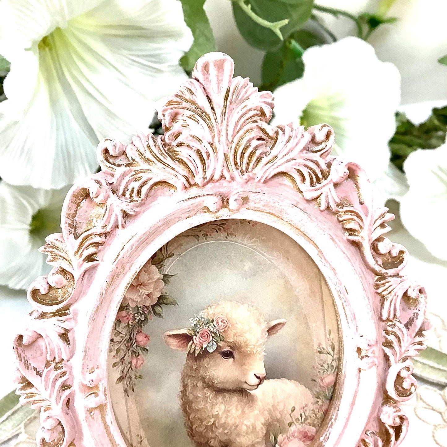 Cadre miniature baroque patiné rose 12 cm x 9 cm modèle C