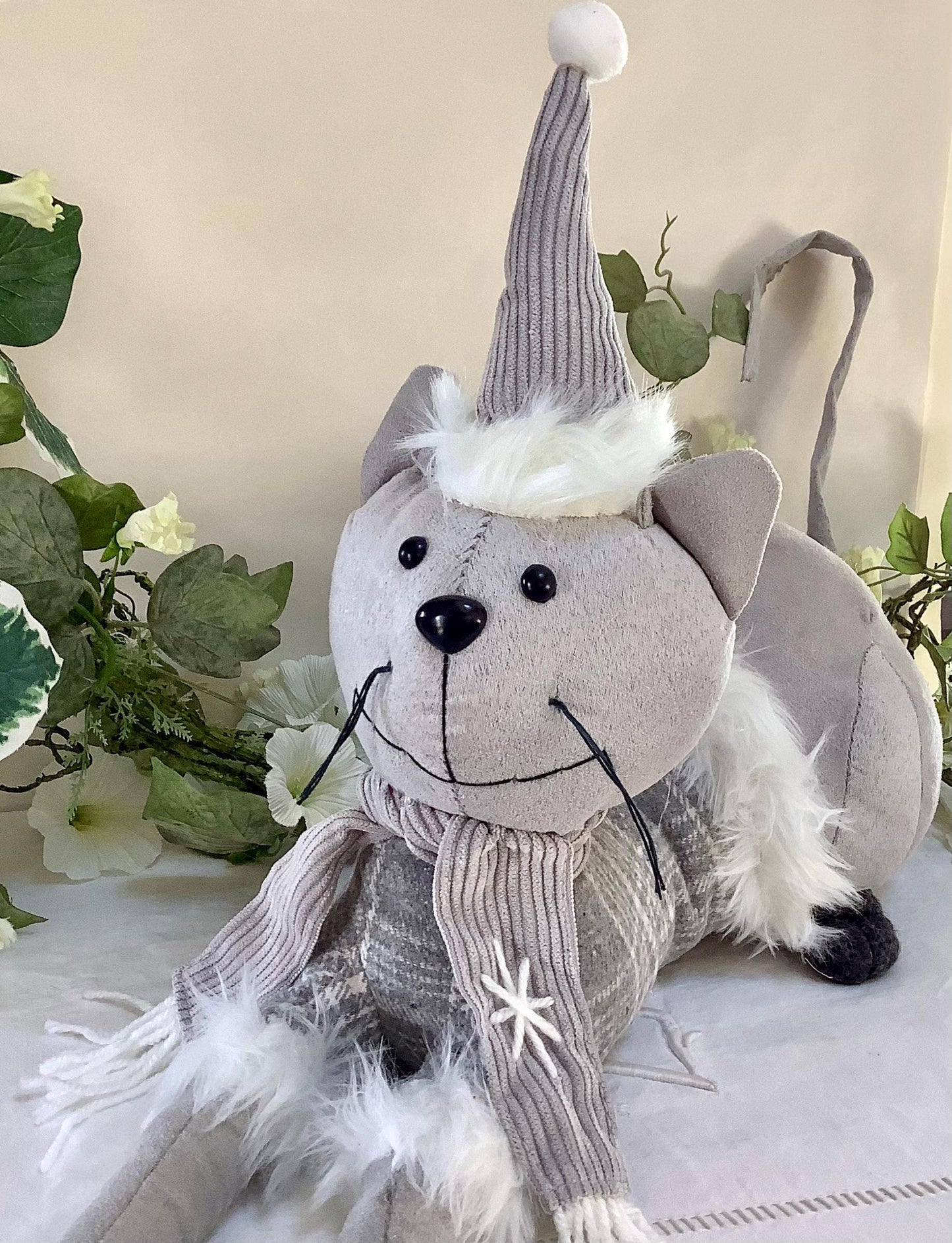 Chat peluche gris cale porte arrêt de porte la galleria longueur 50 cm