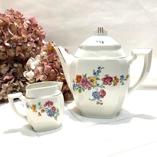Cafetière théière pot à lait verseuse porcelaine fleurs M&S vintage