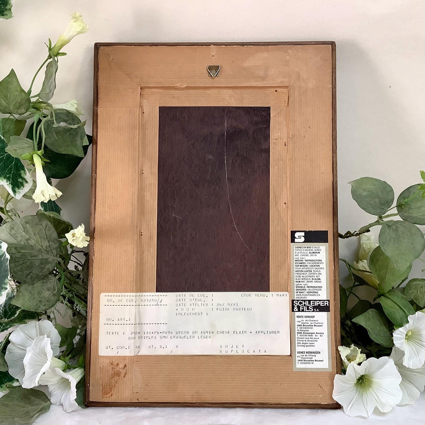 Tableau botanique hyacinthe orientale peinture originale sur bois  vintage 23 x 34