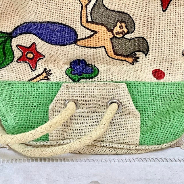 Sac de plage imperméable toile de jute beige sirène ht 40 cm