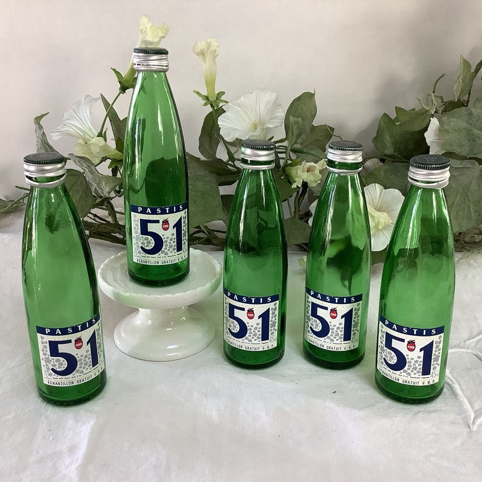 Mignonnettes pastis 51 vintage vides 15 cm hauteur, cinq bouteilles collection