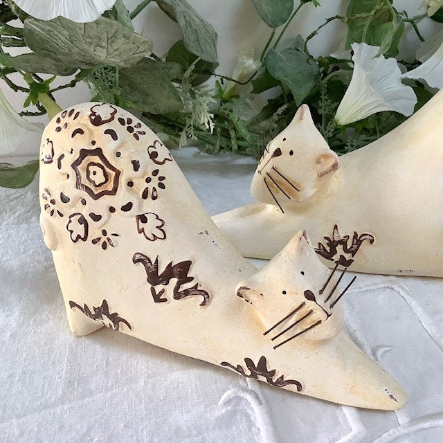 Couple chats blanc céramique  décoration vintage