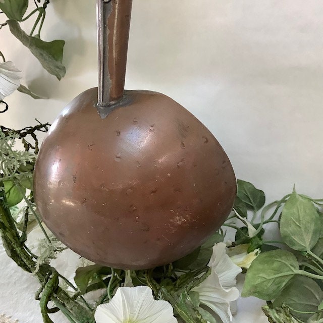 Grande louche cuivre étamé manche bois 54 cm vintage