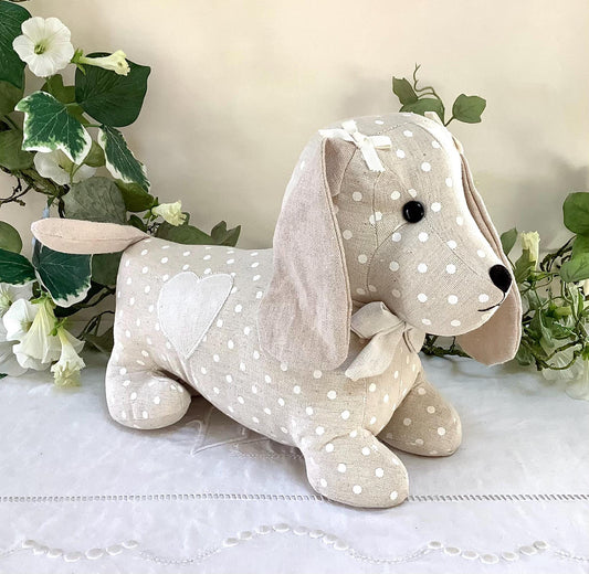 Cale porte arrêt de porte chien lin beige la galleria longueur 35 cm