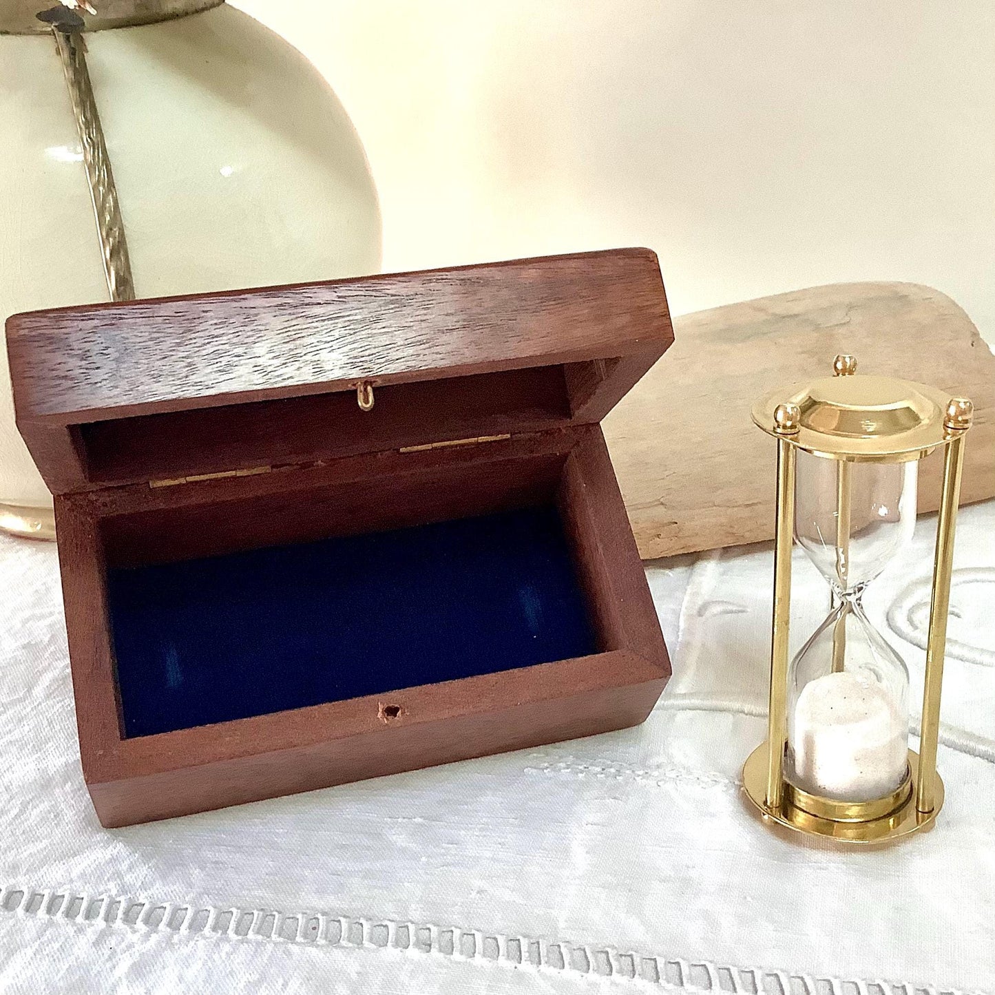 Sablier laiton verre vintage boîte bois palissandre ht 7.5 cm