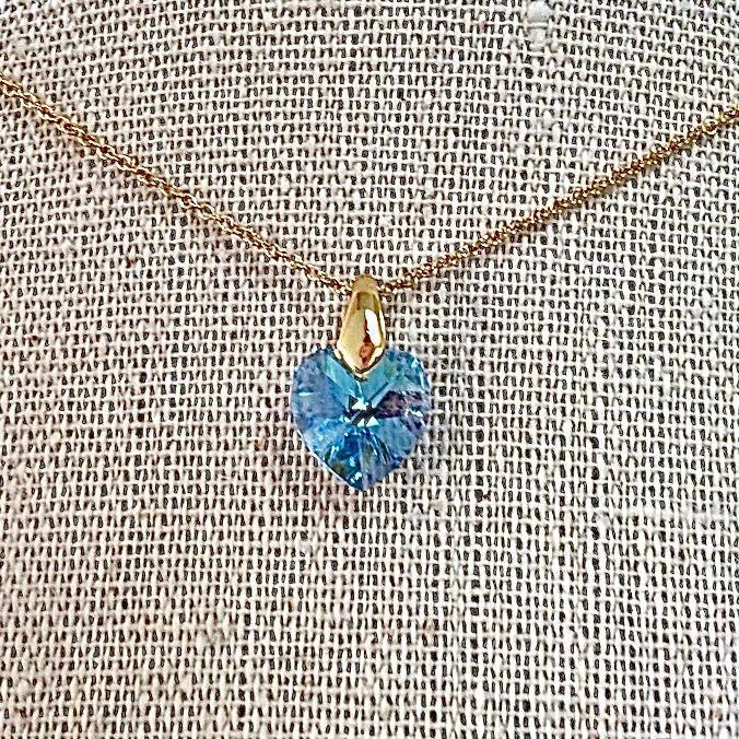 Collier coeur Aquamarine pendentif cristal Swarovski chaîne Gold Filled plaqué or 14 k