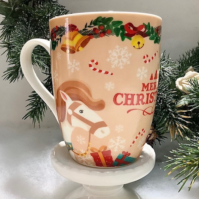 Mug merry christmas porcelaine cheval ht 10 cm