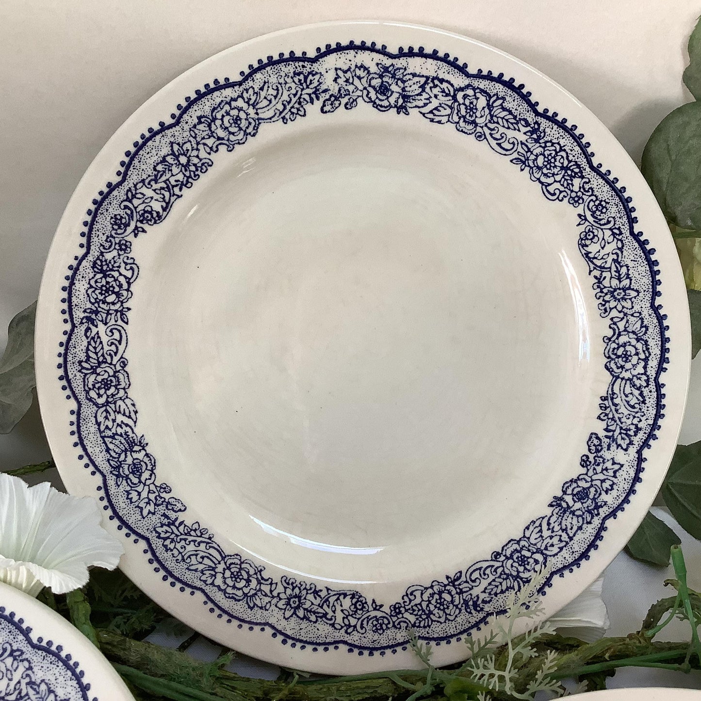 Assiettes à dessert faïence bleu blanc vintage