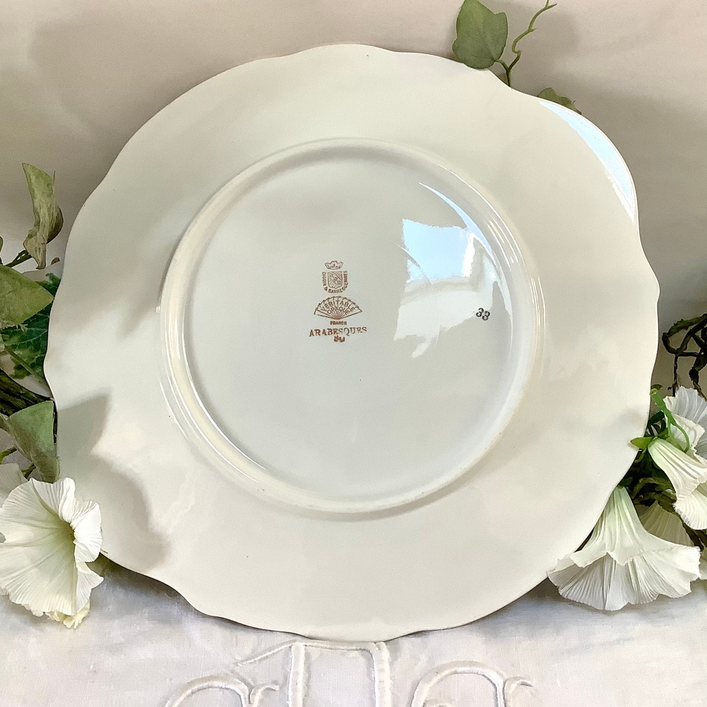 Plat à tarte gâteau Digoin et Sarreguemines arabesques vintage