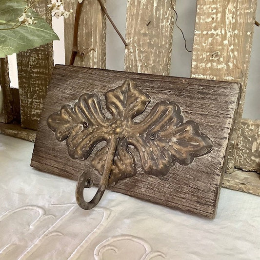  Patère porte manteau vintage bois métal doré accroche murale, finition dorée 20x11,5 cm