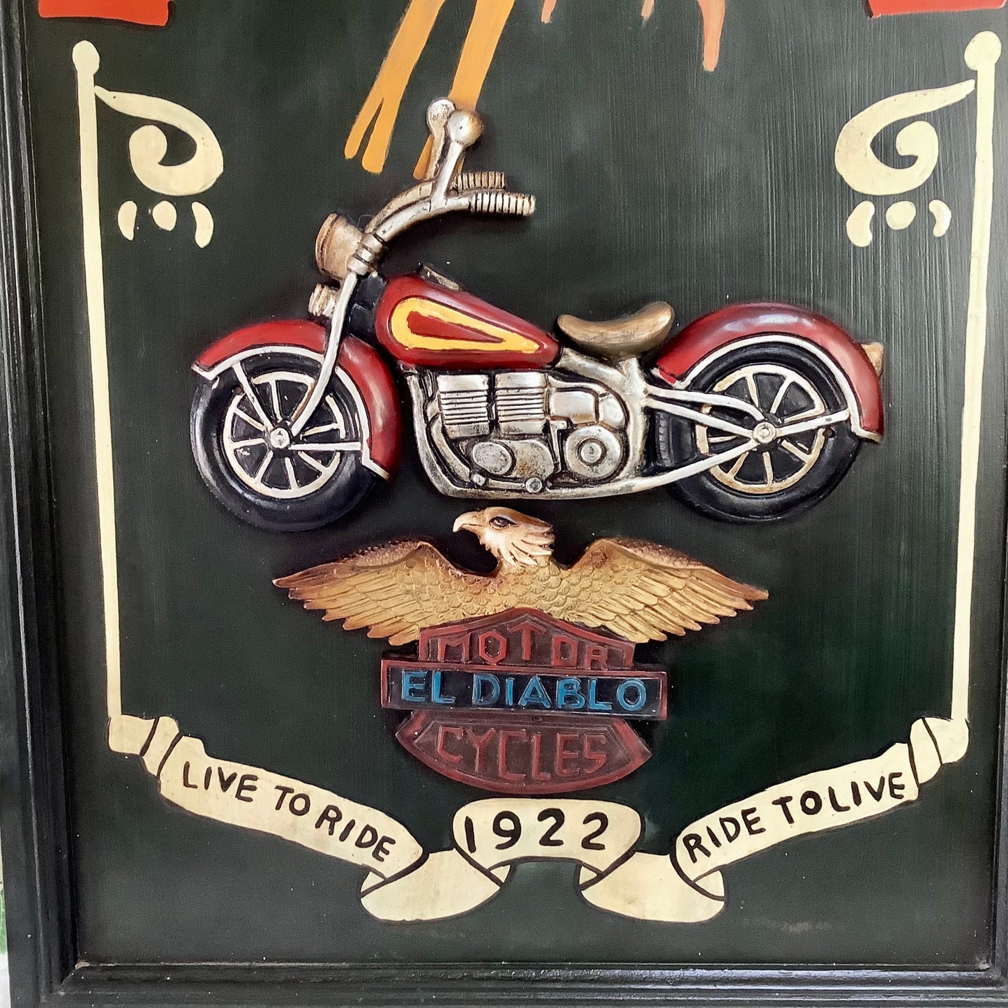 Tableau publicitaire bois harley Davidson vintage ht 60 cm