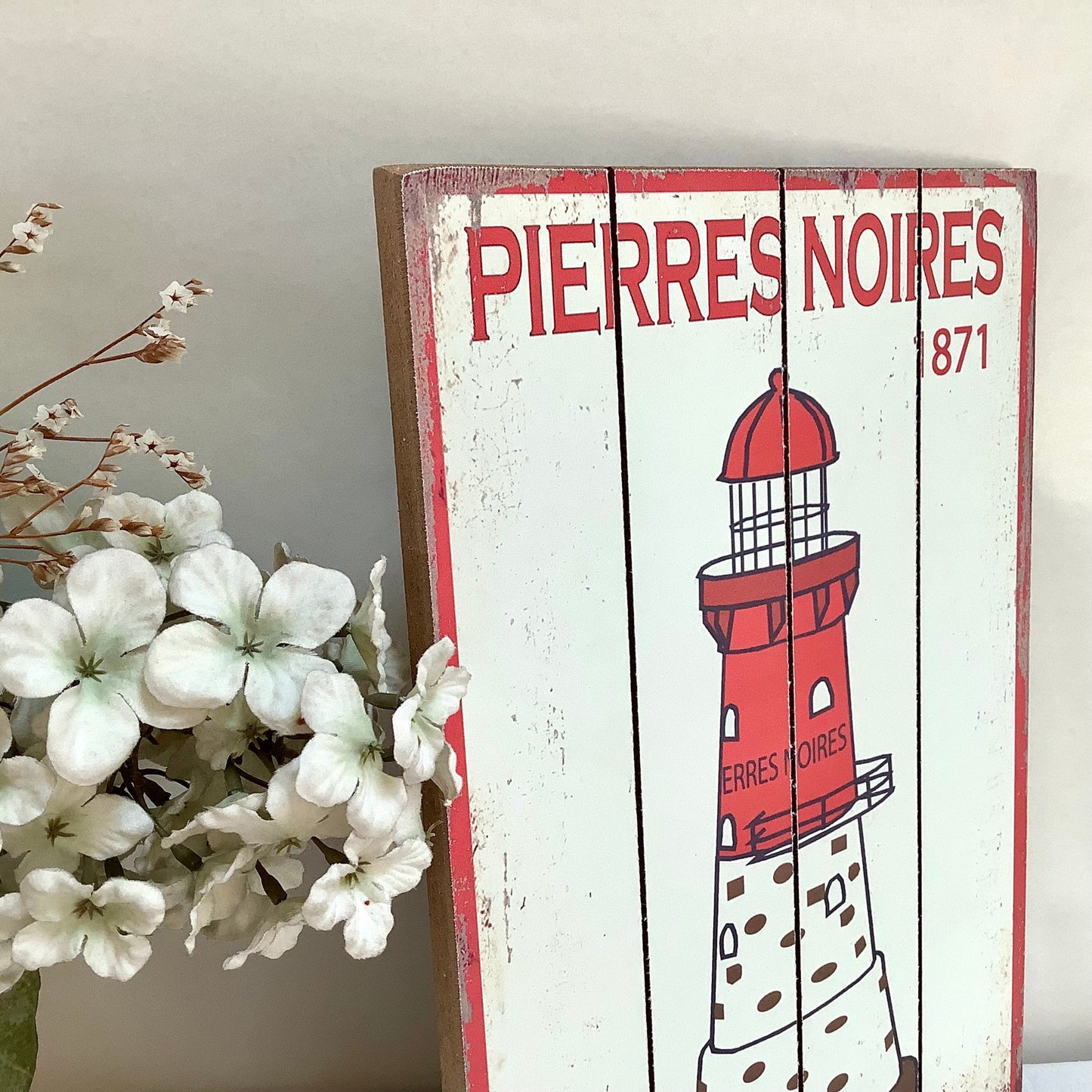Plaque décorative bois phare Pierres Noires  décoration marine 21 x 29