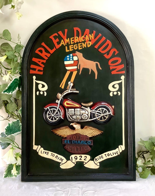 Tableau publicitaire bois harley Davidson vintage ht 60 cm
