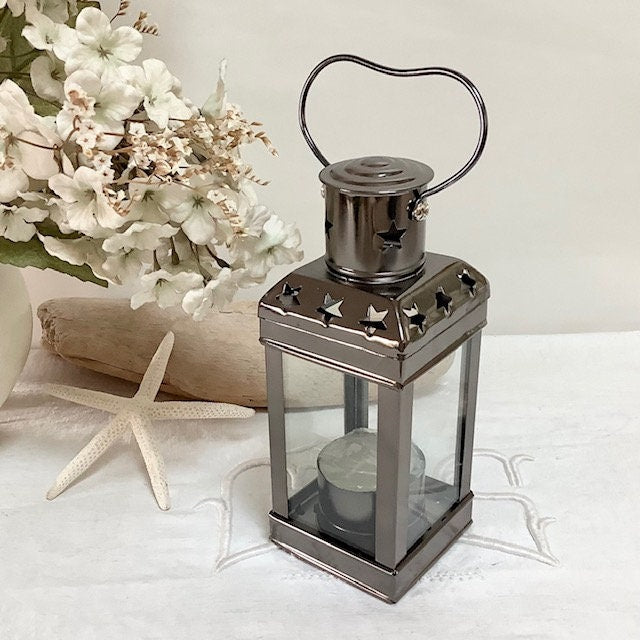 Lanterne marine carrée métal vintage ht 15.5 cm