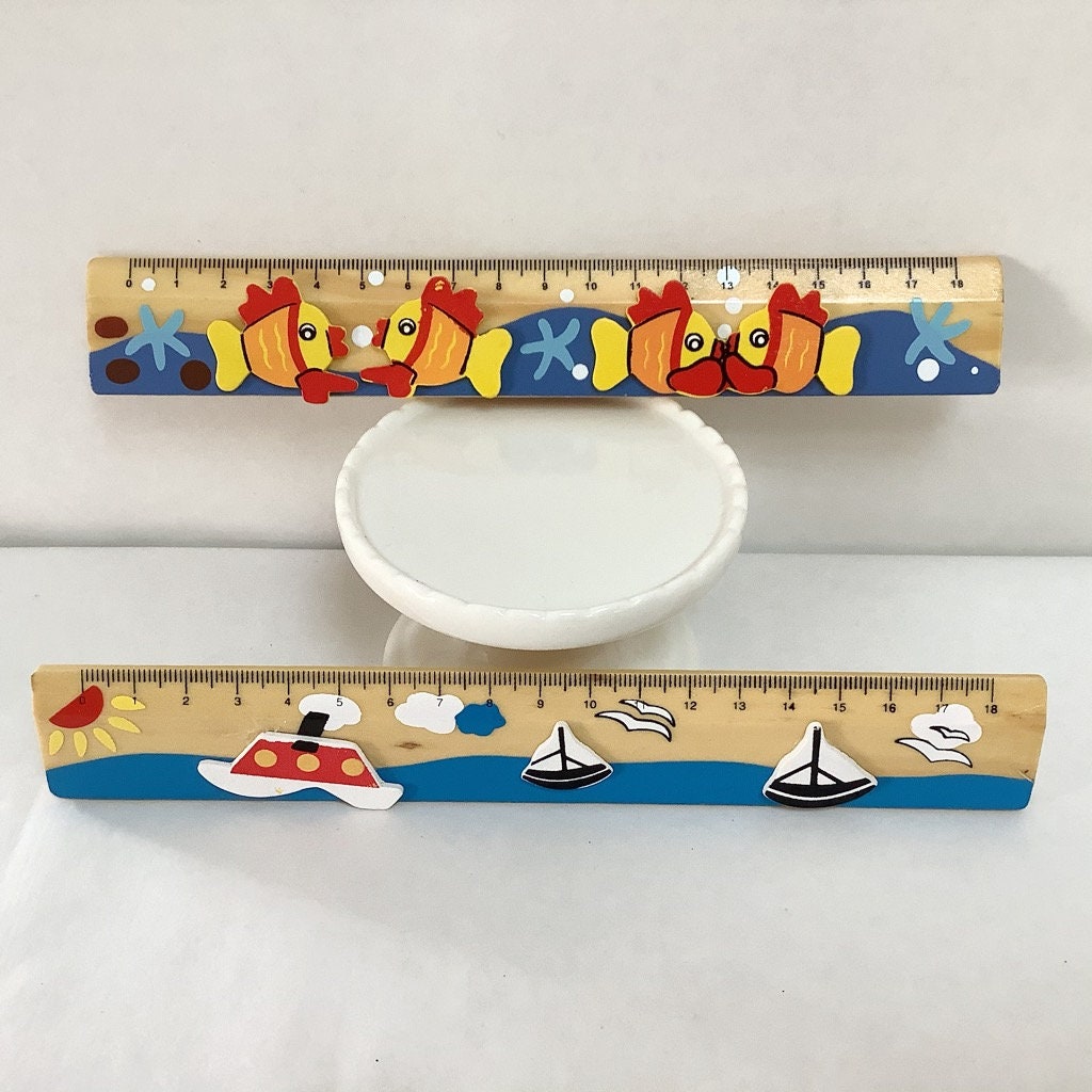 Règles bois poissons bateaux 18 cm