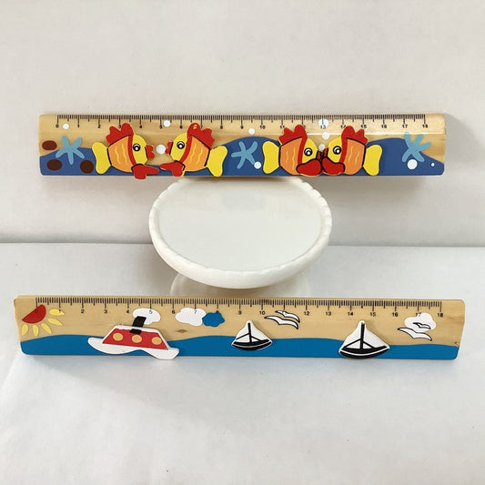 Règles bois poissons bateaux 18 cm