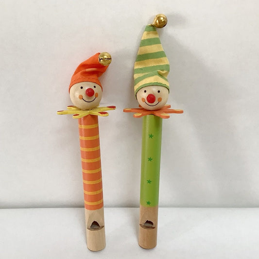 Sifflets bois clown orange vert