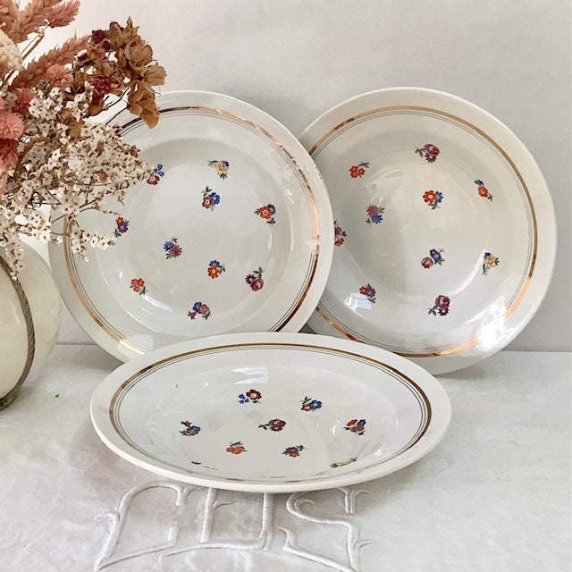 Assiettes creuses faïence Le moulin des loups Orchies vintage