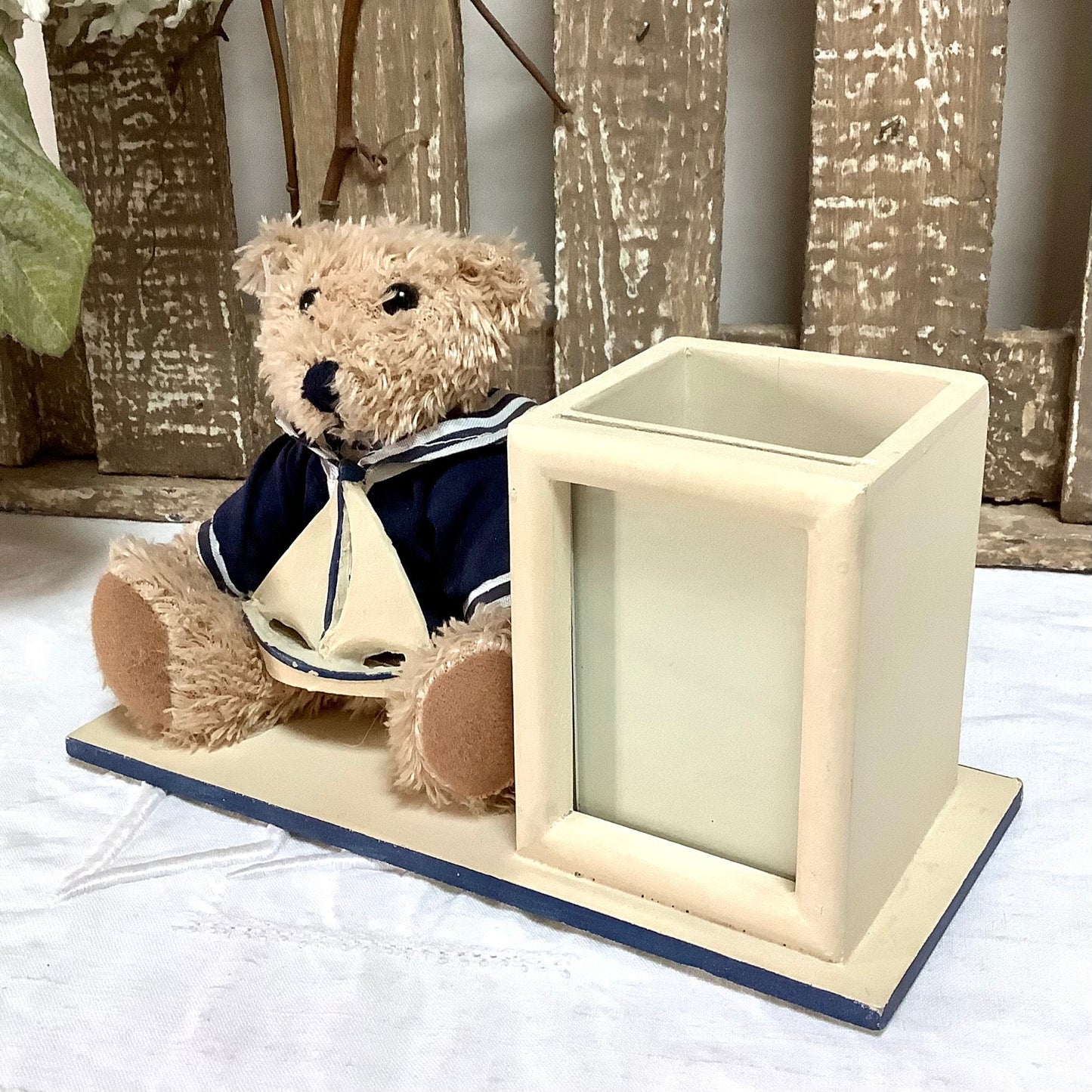 Décoration marine ours peluche bateau cadre photo vintage résine, trois oursons 30 cm
