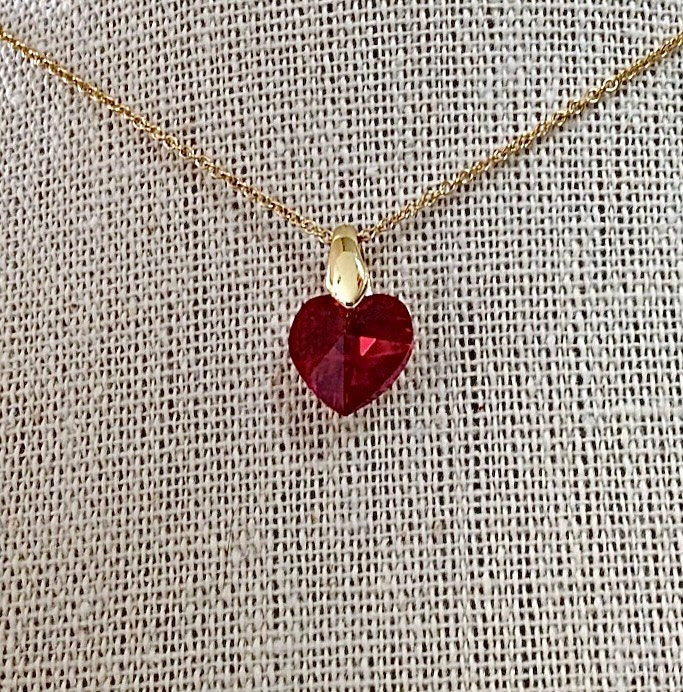 Collier coeur Light siam pendentif cristal Swarovski chaîne Gold Filled plaqué or 14 k