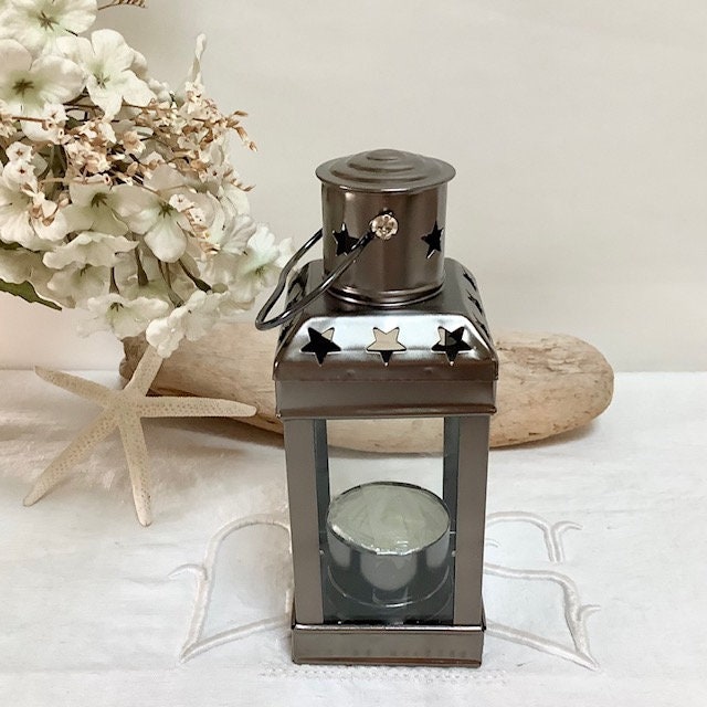 Lanterne marine carrée métal vintage ht 15.5 cm