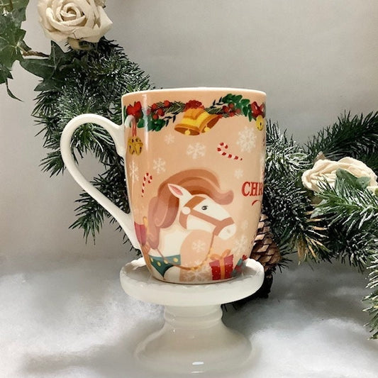 Mug merry christmas porcelaine cheval ht 10 cm