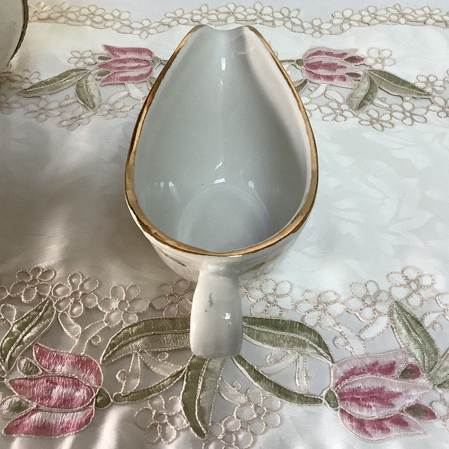 Saucière et pot à lait céramique craquelée L’Amandinoise vintage