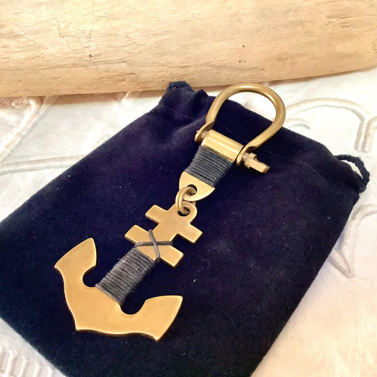 Porte clés marin ancre laiton vieilli vintage pochon velours