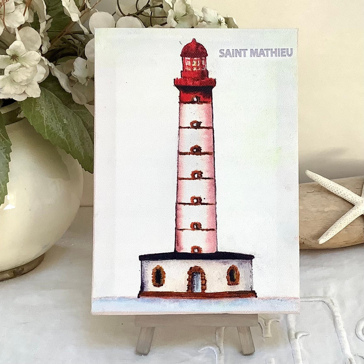 Petit tableau marin phare saint Mathieu chevalet décoration marine 13 x 18