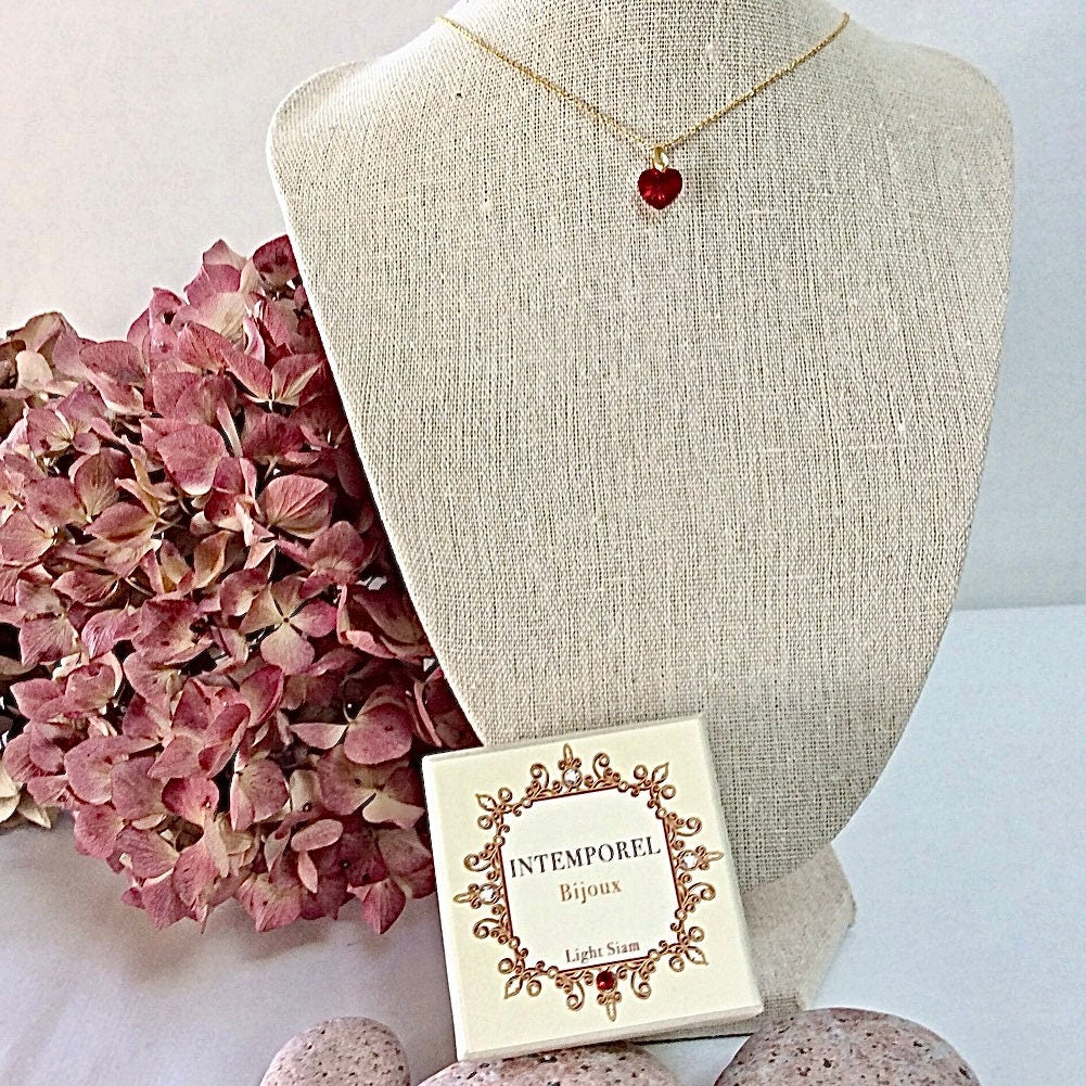 Collier coeur Light siam pendentif cristal Swarovski chaîne Gold Filled plaqué or 14 k