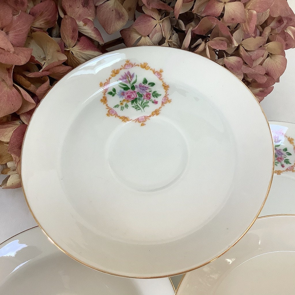 Petites assiettes porcelaine fleurs FD Chauvigny vintage