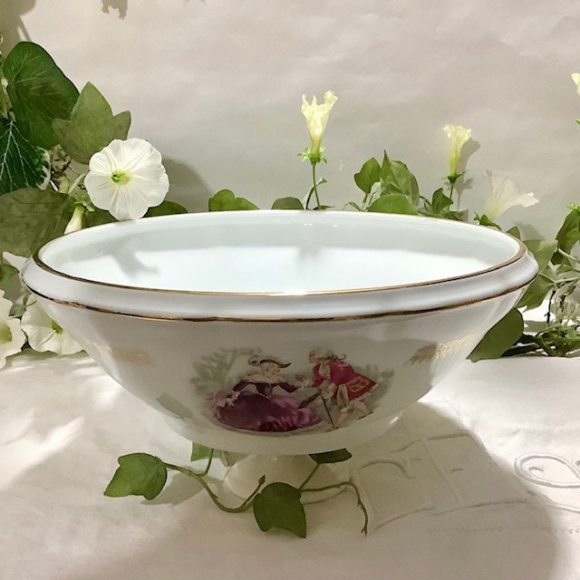 Coupe à fruits compotier porcelaine scène galante vintage
