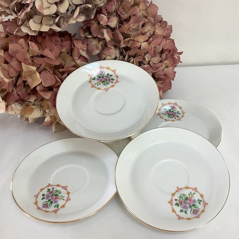Petites assiettes porcelaine fleurs FD Chauvigny vintage