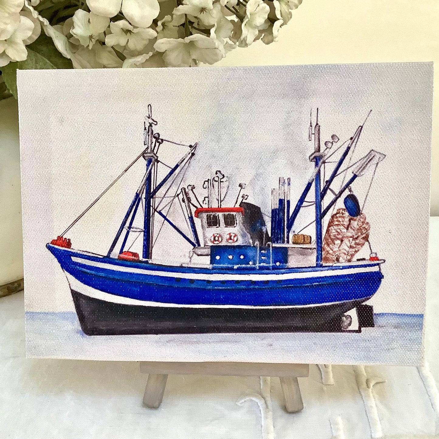 Petit tableau marin bateau chalutier chevalet décoration marine 18 x 13