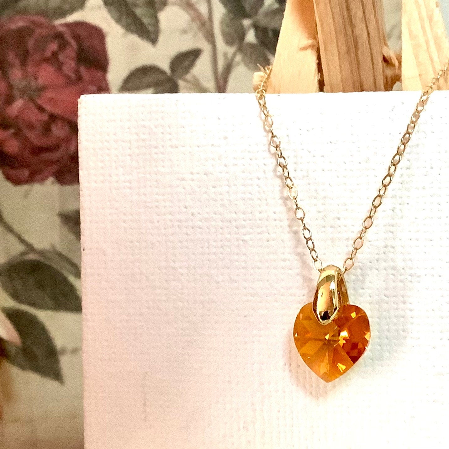 Collier coeur Topaz pendentif cristal Swarovski chaîne Gold Filled plaqué or 14 k