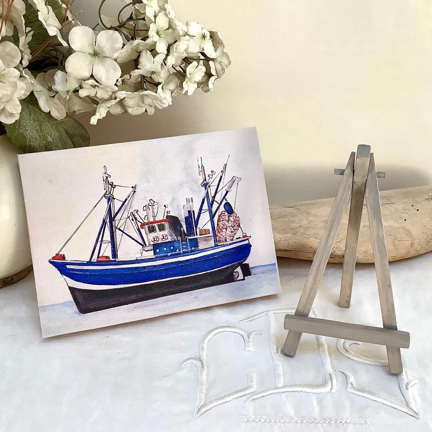 Petit tableau marin bateau chalutier chevalet décoration marine 18 x 13