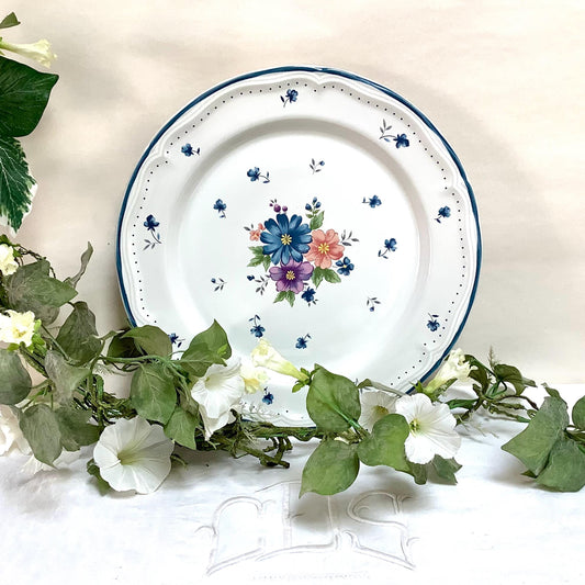 Grand plat provincial bouquet grès émaillé vintage 80