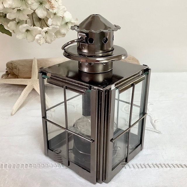 Lanterne marine carrée métal vintage ht 14 cm