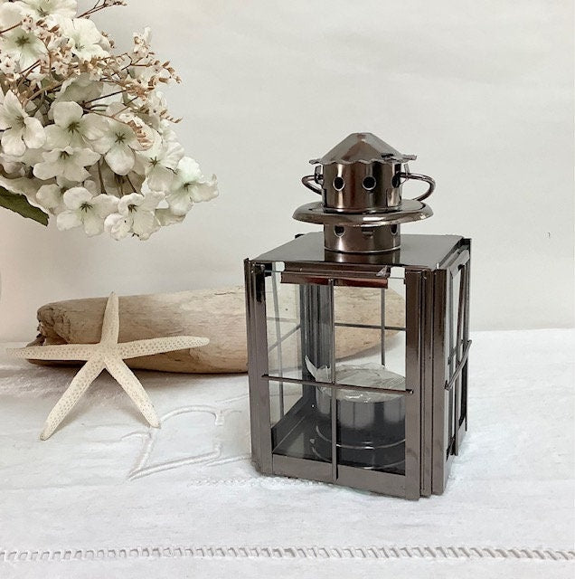Lanterne marine carrée métal vintage ht 14 cm