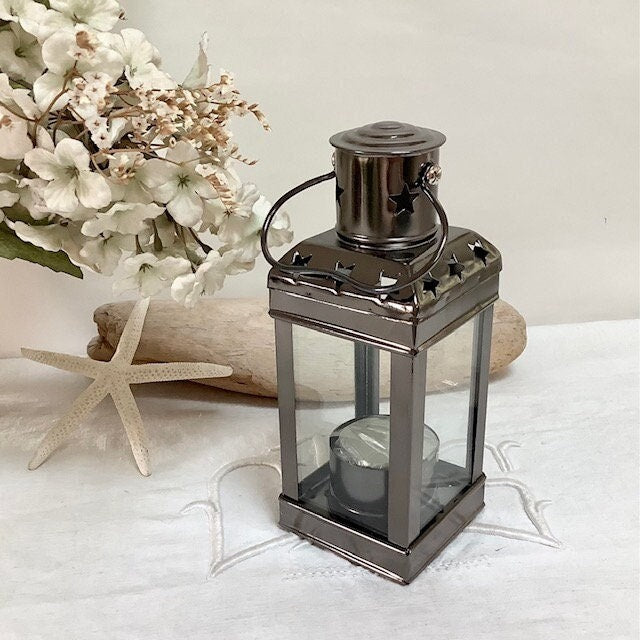 Lanterne marine carrée métal vintage ht 15.5 cm