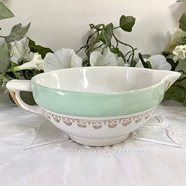 Saucière raviers petites assiettes vert et blanc vintage