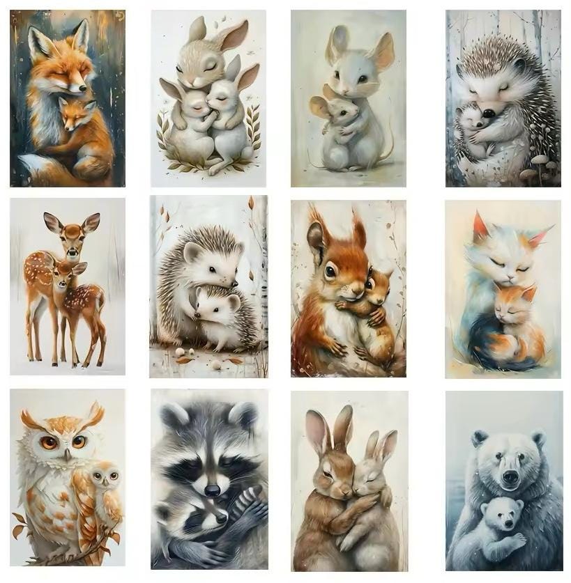 Images  animaux de la forêt  12 cartes + 8 enveloppes + 32 autocollants