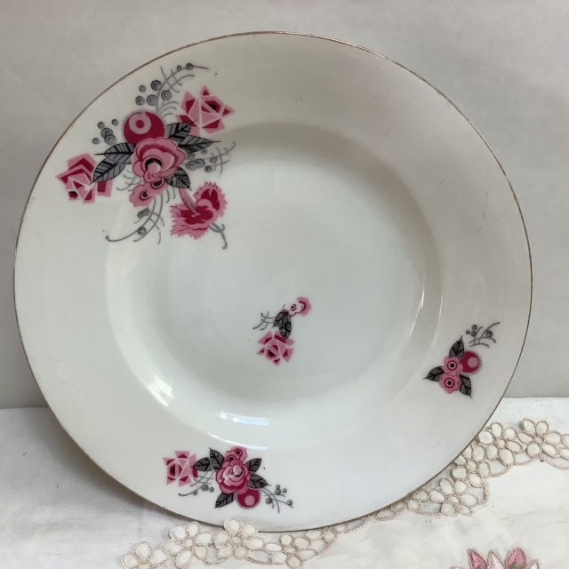 Assiettes creuses vintage porcelaine art déco roses AV