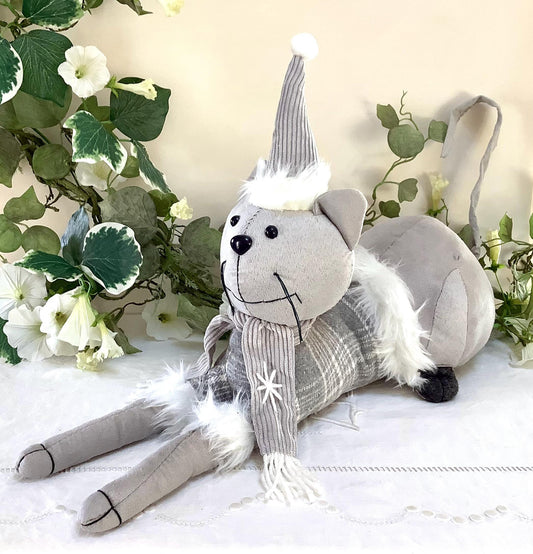 Chat peluche gris cale porte arrêt de porte la galleria longueur 50 cm