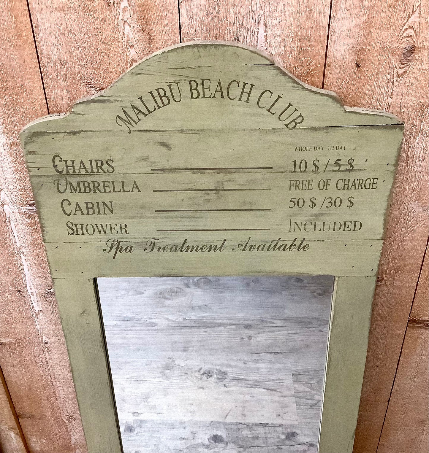 Miroir vert style ancien malibu beach club vintage ht 70 cm